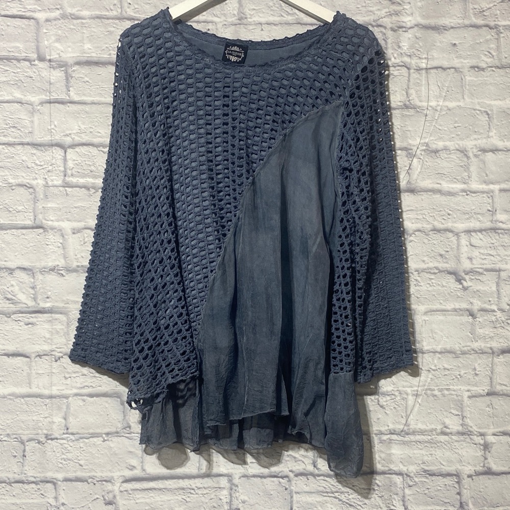Chic Navy Crochet Women's Blouse
